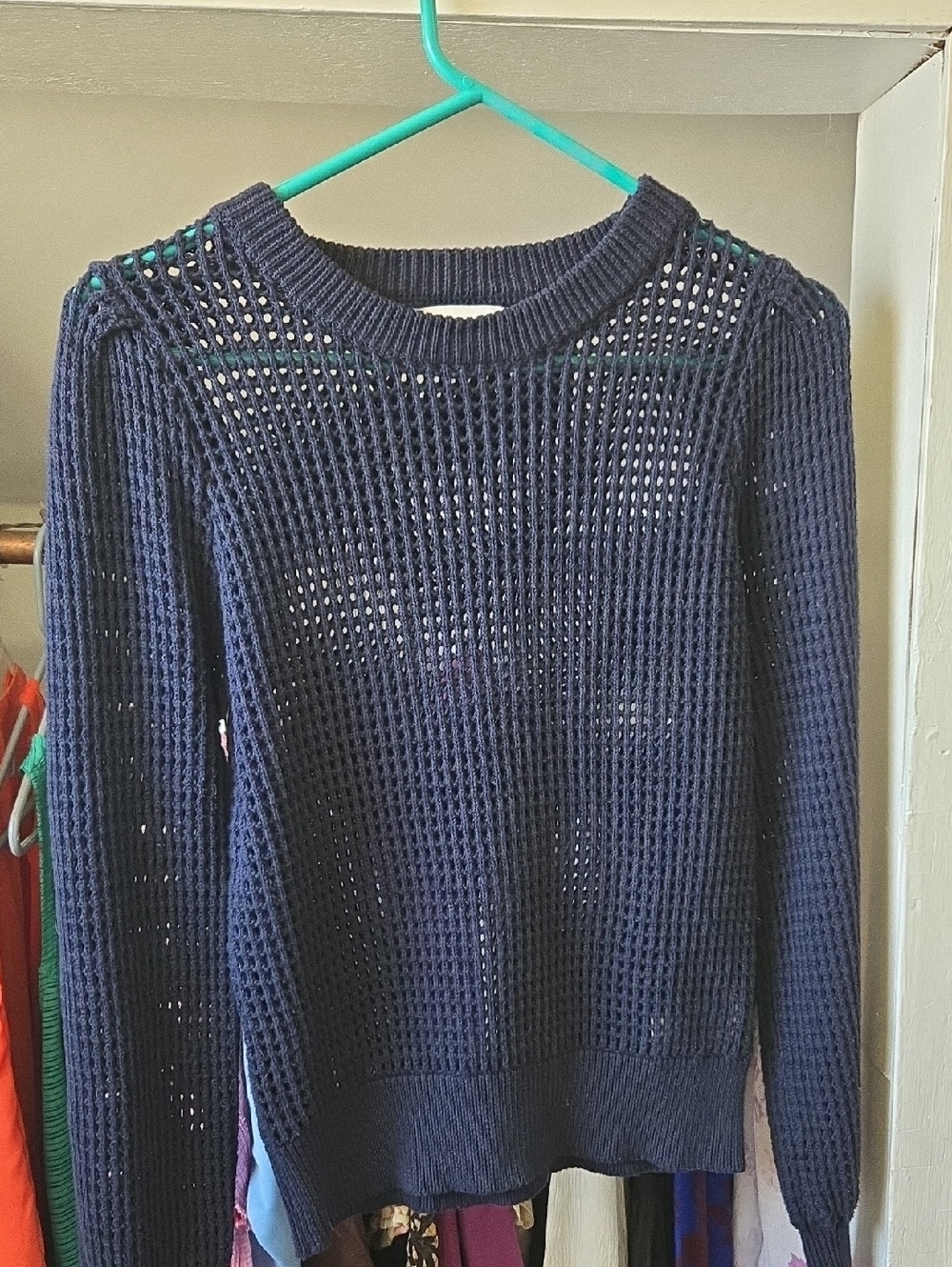 FRNCH Navy Open-Weave Crewneck Sweater
